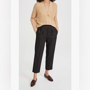 EUC Vince Black/Tan Striped Women's Cropped Pants Elastic Waist Retail $159